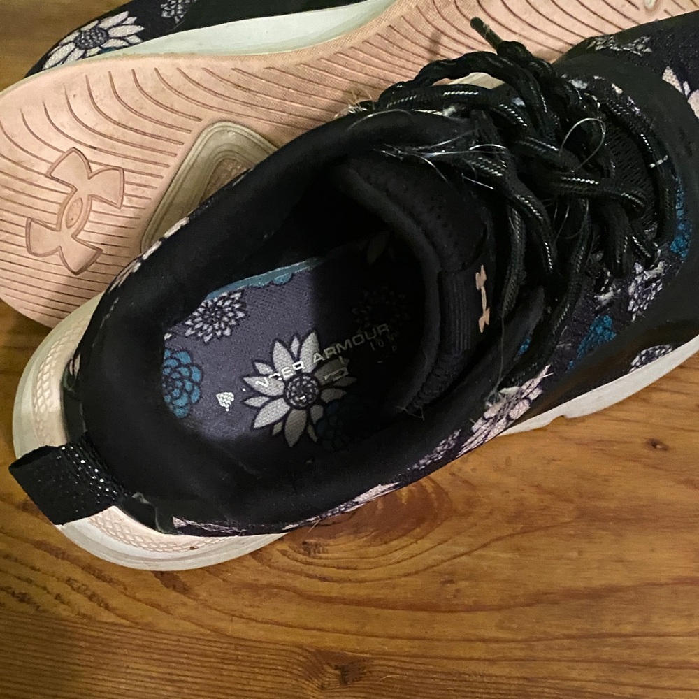 Under Armour Black with Pink and Teal Floral Tennis Shoes - Picture 6 of 7